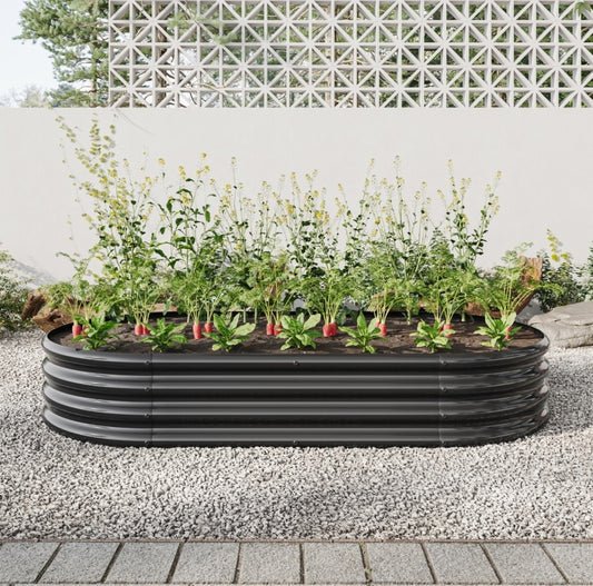 Raised Garden Bed Outdoor, Oval Metal Planter For Plants, Vegetables, Flowers